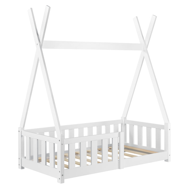Maßskizze Kinderbett Helsingborg mit Matratze 70x140 cm Weiß [en.casa]