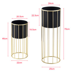 Blumentopfständer Mortsel 2er-Set Metall Schwarz-Goldfarben [en.casa]