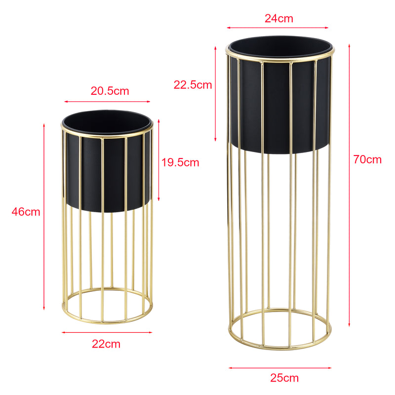 Maßskizze Blumentopfständer Mortsel 2er-Set Metall Schwarz-Goldfarben [en.casa]