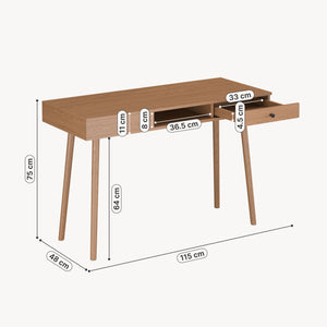 Schreibtisch Habo mit Ablage und Schublade 75x115x48 cm Walnussoptik [en.casa]