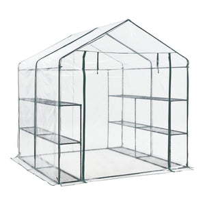 Gewächshaus Grünau mit Ablagen 200x200x220cm Transparent [en.casa]