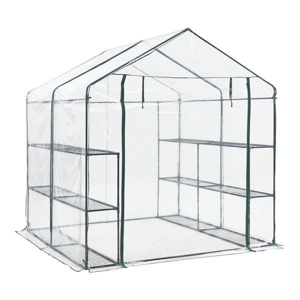 Gewächshaus Grünau mit Ablagen 200x200x220cm Transparent [en.casa]