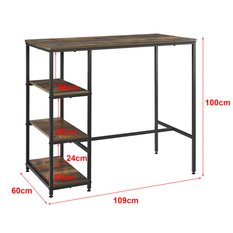Maßskizze Bartisch Växjö 100x109x60cm Dunkler Holzton en.casa