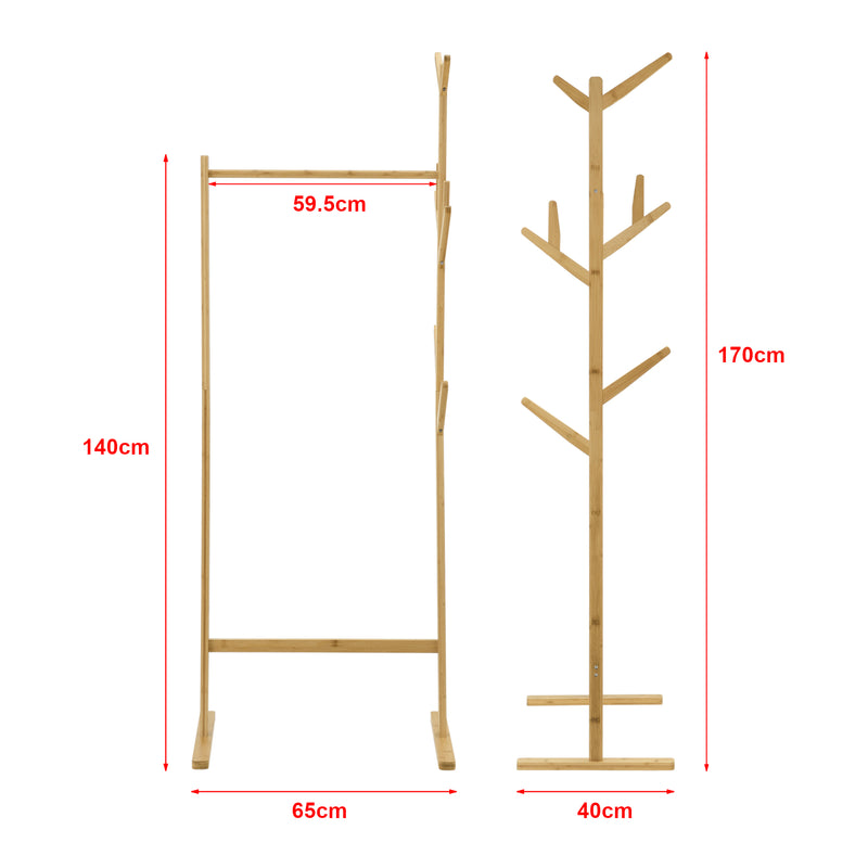 Maßskizze Bambus Garderobenständer Nordreisa 65x40x170cm [en.casa]