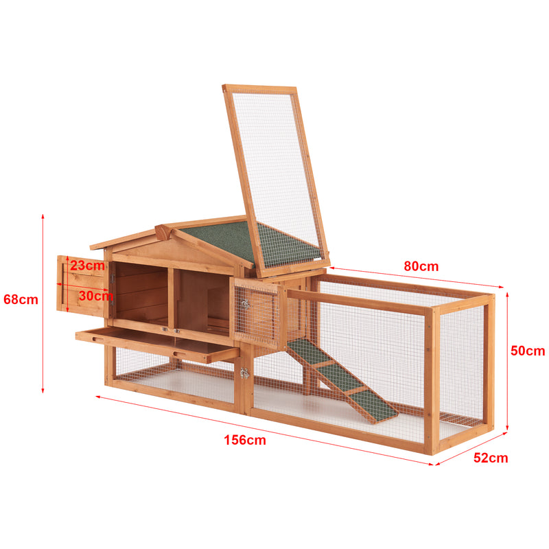 Maßskizze Kaninchenstall Oberursel 68x156x52cm Tannenholz [en.casa]