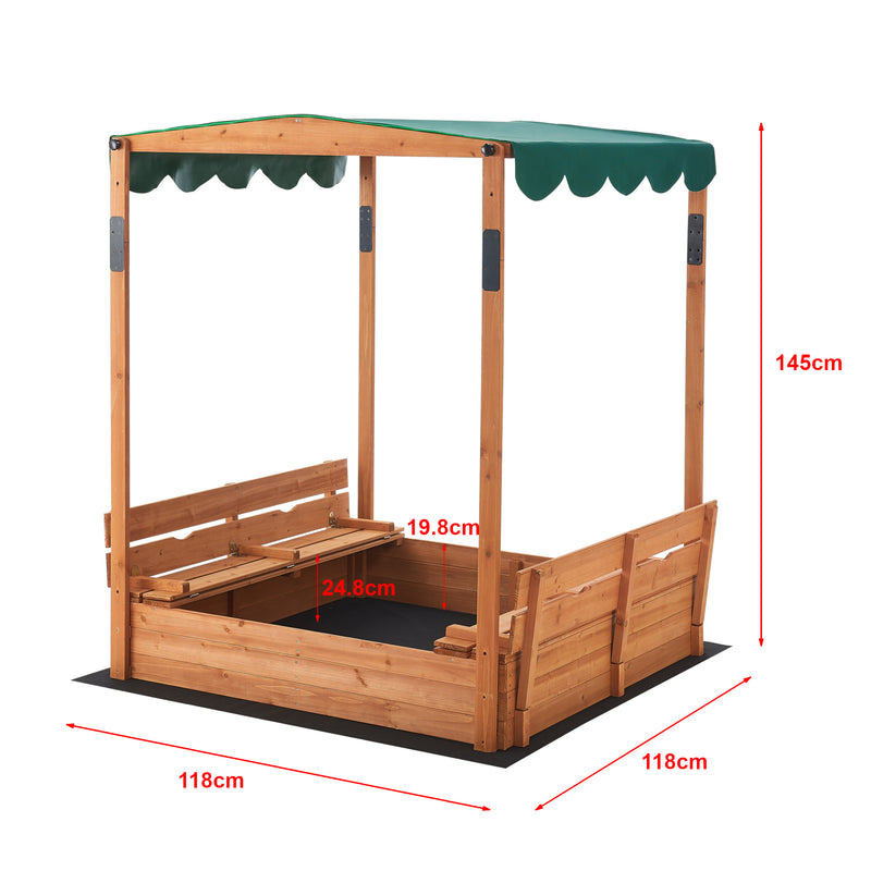 Maßskizze Sandkasten Pitsunda mit höhenverstellbarem Dach 145x118x118cm [en.casa]