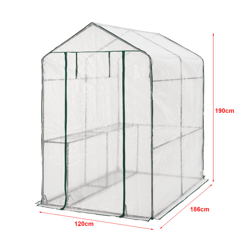 Maßskizze Gewächshaus Oosterhout mit Ablagen 120x186x190cm Transparent [en.casa]