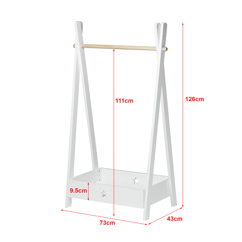Maßskizze Kinder-Garderobe Laxe 126x73x43 cm Weiß/Natur [en.casa]