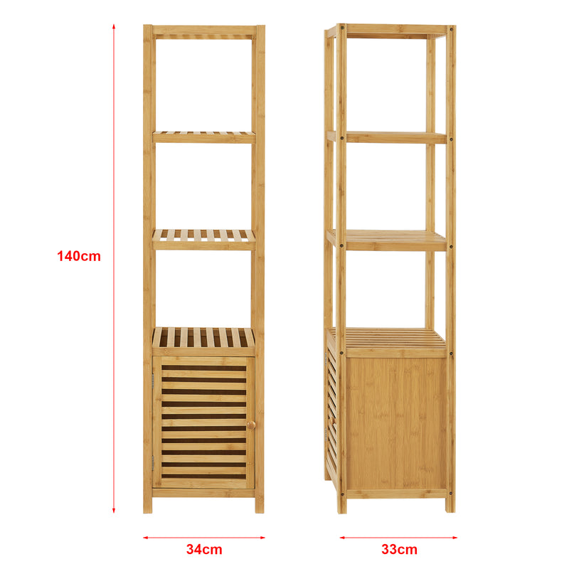 Maßskizze Bambusregal Liminka Badregal mit Schranktür 140x34x33cm [en.casa]