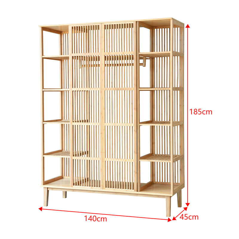 Maßskizze Bambus Kleiderständer Hudiksvall 185x140x45cm [en.casa]