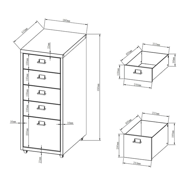 Rollcontainer Kökar mit 5 Schubladen 69x28x41 cm [en.casa]