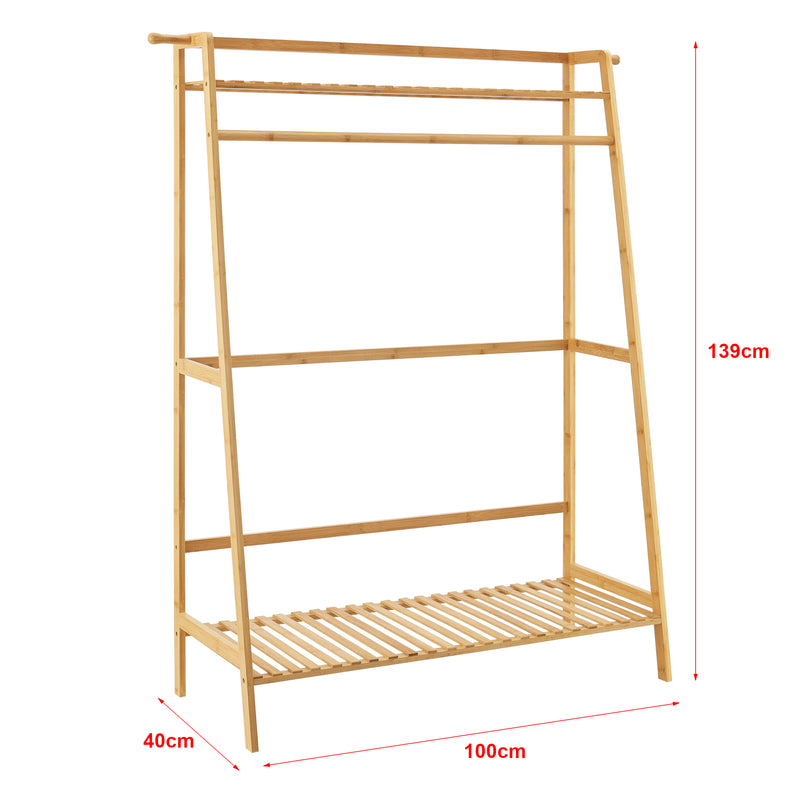 Maßskizze Garderobenständer Föglö 139 x 100 x 40 cm Bambus Natur [en.casa]