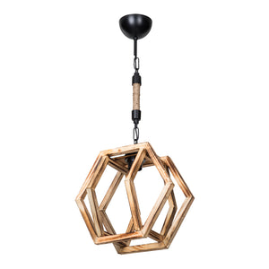 Hängeleuchte Cheltenham E27 Metall Massivholz Juteseil Schwarz / Holzoptik / Jutefarben [lux.pro]