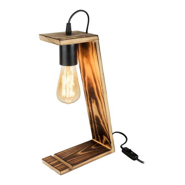 Tischleuchte Gillingham E27 Massivholz Schwarz / Holzoptik [lux.pro]