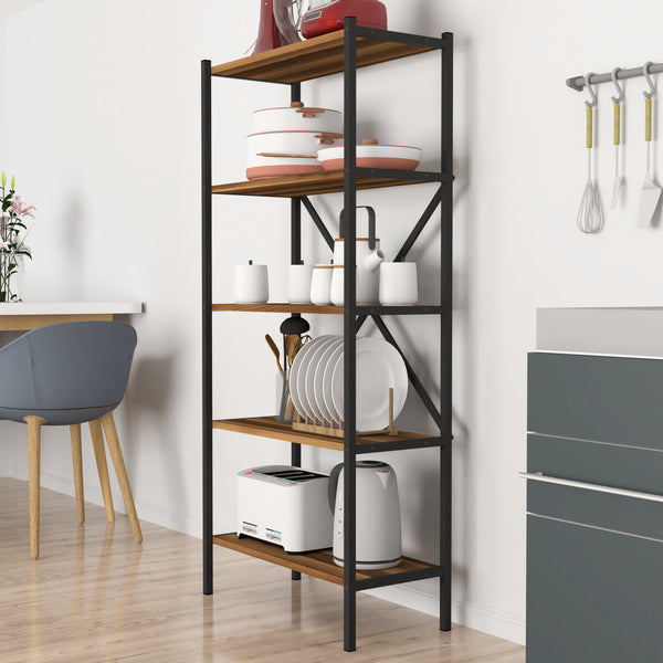 Küchenregal Tomelilla 160x66x34 cm Walnuss/Anthrazit [en.casa]