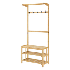 Garderobenständer Tornio 168 x 70 x 35 cm aus Bambus Natur [en.casa]