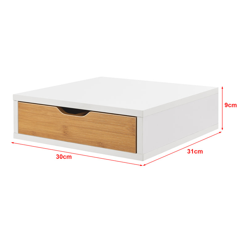 Maßskizze Schubladenbox Vieremä 9x30x31cm Weiß/Bambusoptik [en.casa]