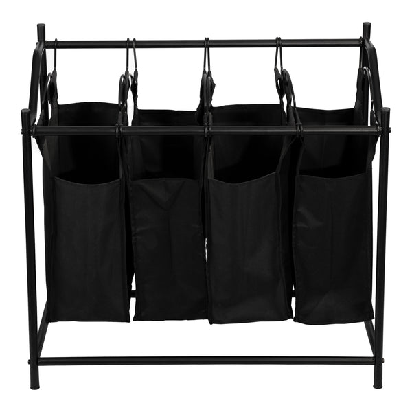 Wäschesammler Vamdrup mit 4 Wäschetaschen 18 L Metallgestell Schwarz [en.casa]