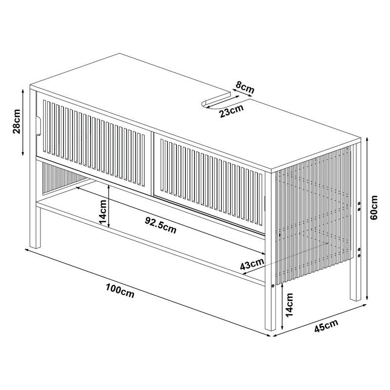 Maßskizze Waschbeckenunterschrank Hvaler 60x100x45cm Bambus [en.casa]