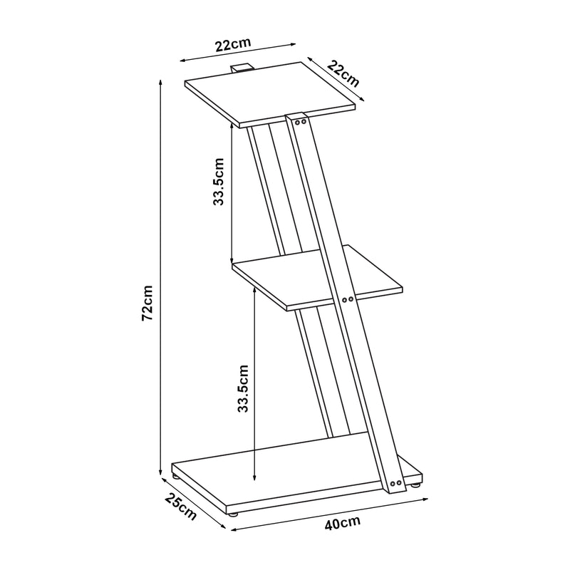 Maßskizze Standregal Rollag 72x40x25cm aus Metall Schwarz [en.casa]