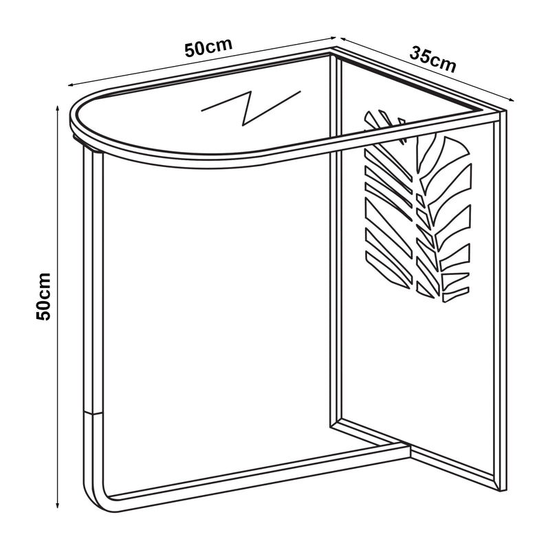 Maßskizze Beistelltisch Ulvik 50x50x35cm aus Metall und Glas Schwarz [en.casa]