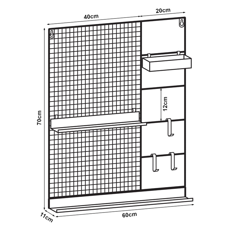 Maßskizze Wandgitter Westre 70x60x11cm Metall Schwarz [en.casa]