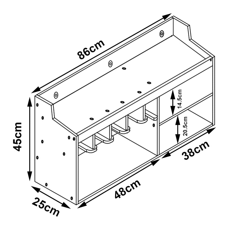 Maßskizze Werkzeug-Organizer Gjemnes 86x25x45 cm Bambus [en.casa]