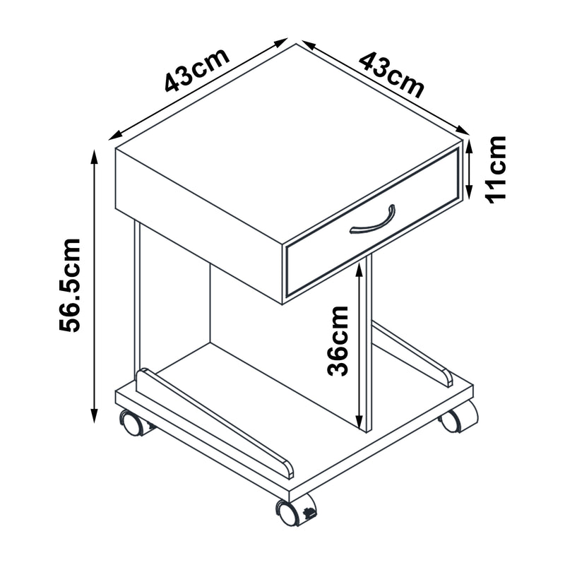 Maßskizze Rolltisch Jokkmokk 56,5x43x43 cm Bambus [en.casa]