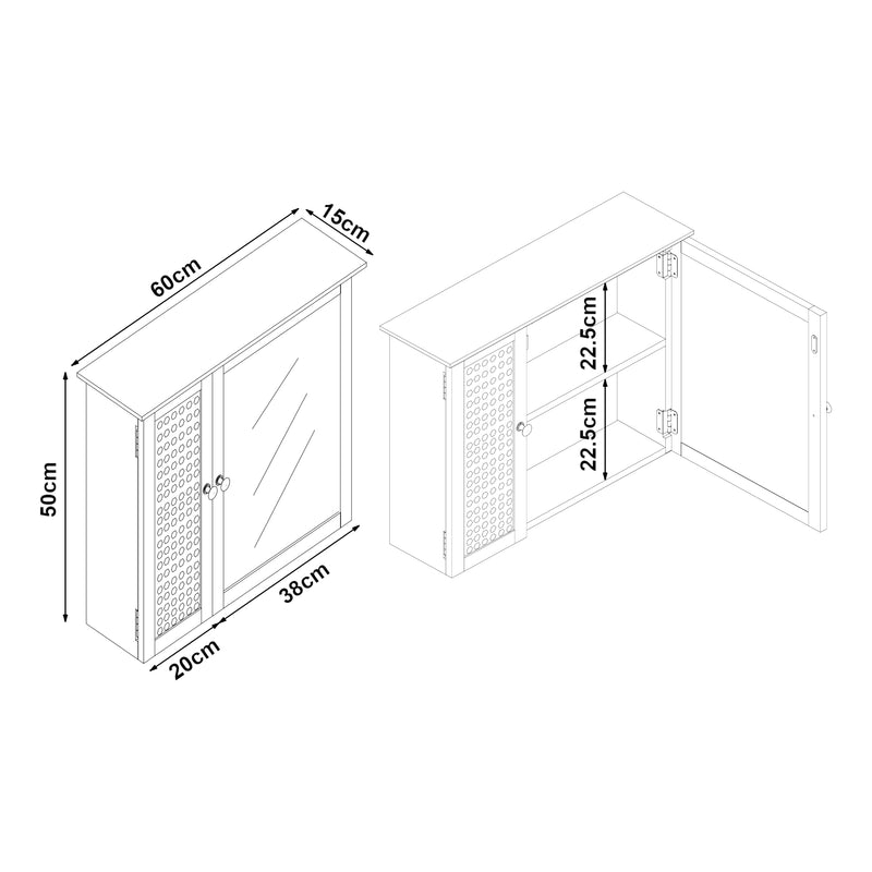 Maßskizze Spiegelschrank Karlsøy 50x60x15cm Weiß [en.casa]