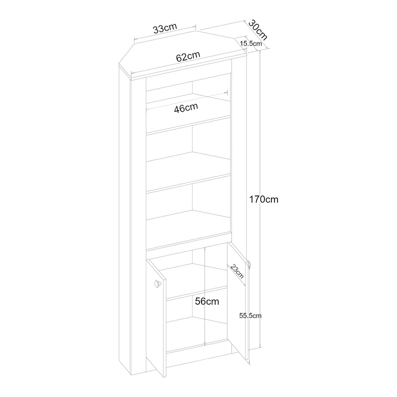 Maßskizze Eckschrank Eura 170x62x30cm Eiche [en.casa]
