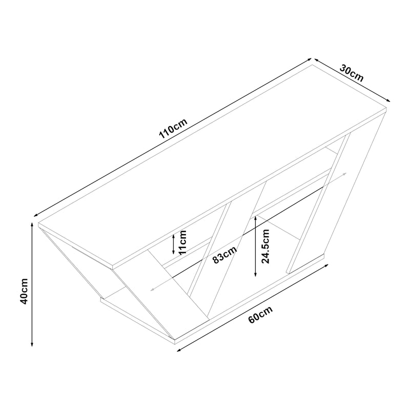 Maßskizze Fernsehtisch Nome 110x30x40cm Eicheoptik [en.casa]