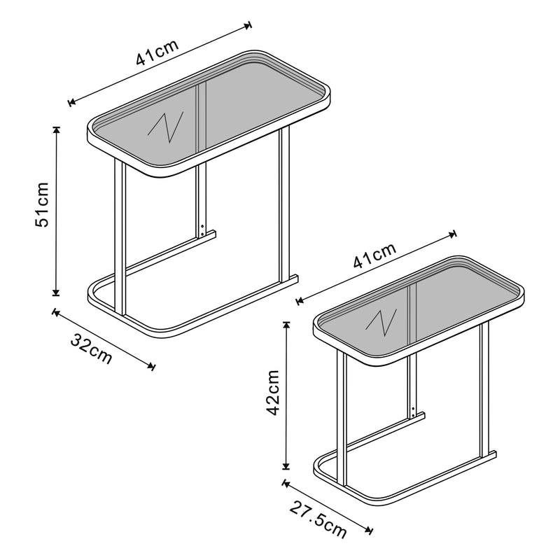 Maßskizze Satztisch Laxå 2er Set Glas und Metall Schwarz [en.casa]