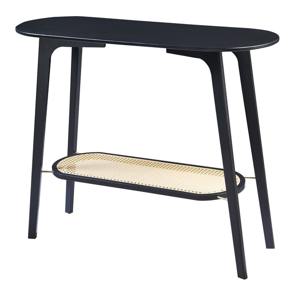 Konsolentisch Taivalkoski 100x35x80 cm Schwarz/Rattanoptik [en.casa]