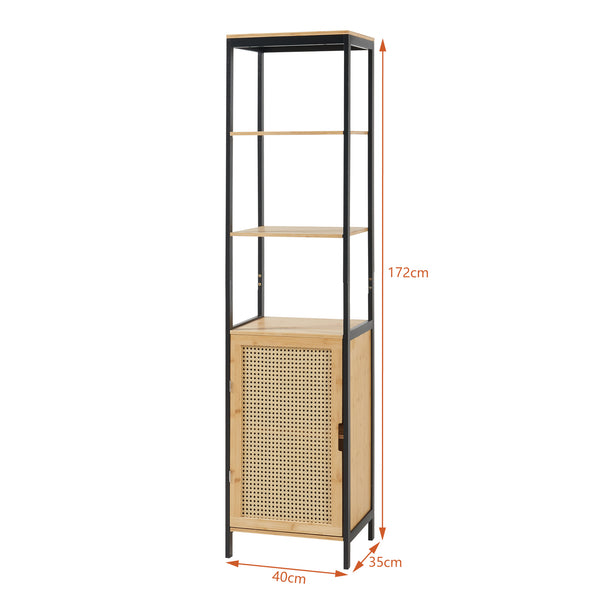 Hochschrank Tervola 172x40x35cm Bambus Schwarz [en.casa]