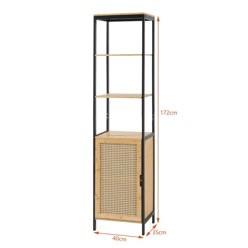 Maßskizze Hochschrank Tervola 172x40x35cm Bambus Schwarz [en.casa]