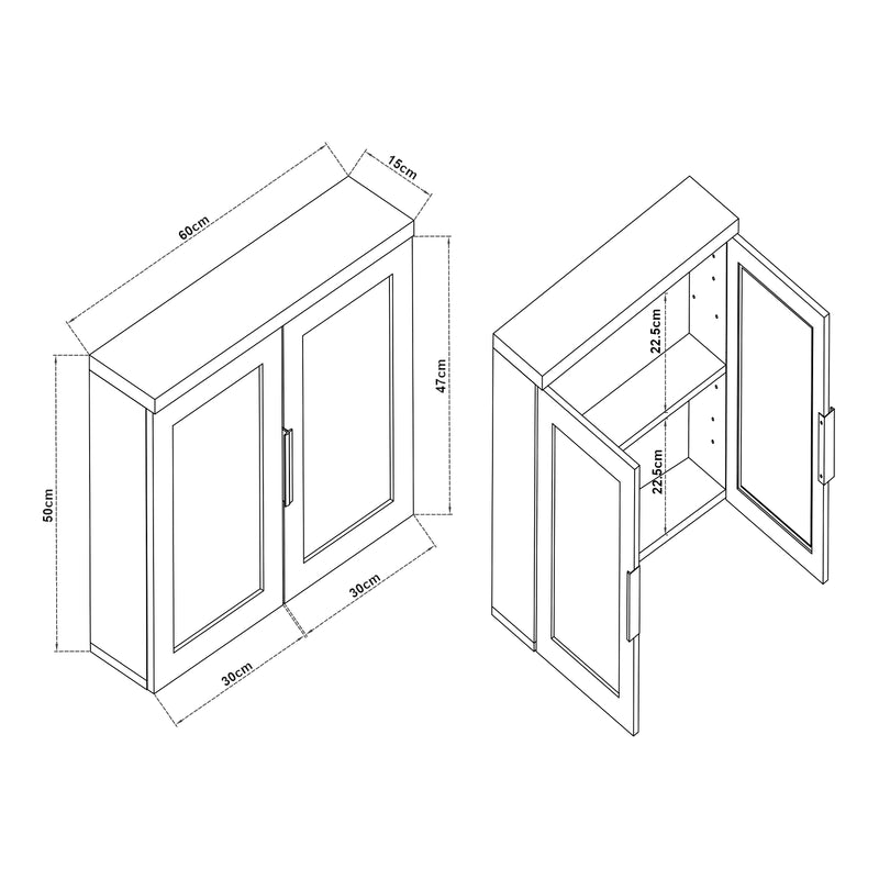 Maßskizze Spiegelschrank Namsskogan 50x60x15cm Walnussoptik [en.casa]