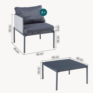 Gartenmöbelset Accettura 3-tlg. Aluminium Grau [casa.pro]