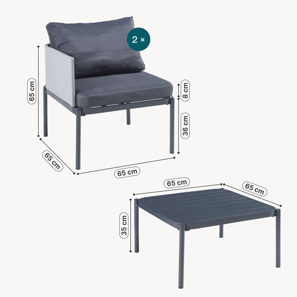 Gartenmöbelset Accettura 3-tlg. Aluminium Grau [casa.pro]