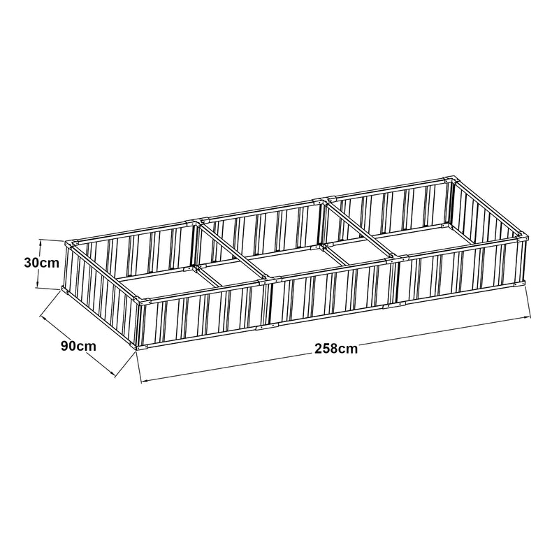 Maßskizze Hochbeet Albrandswaard 258x90x30 cm Anthrazit [en.casa]
