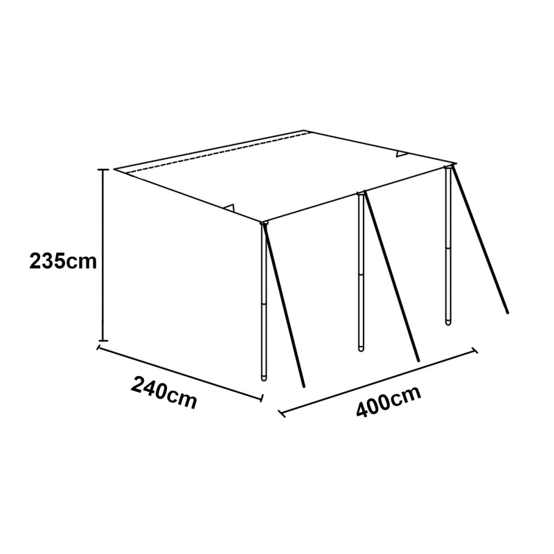 Maßskizze Wohnwagen-Vordach Beuningen 400x240x235 cm Grau [pro.tec]