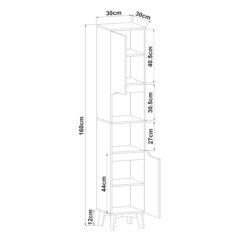 Maßskizze Hochschrank Overath 160x30x30cm Grau [en.casa]