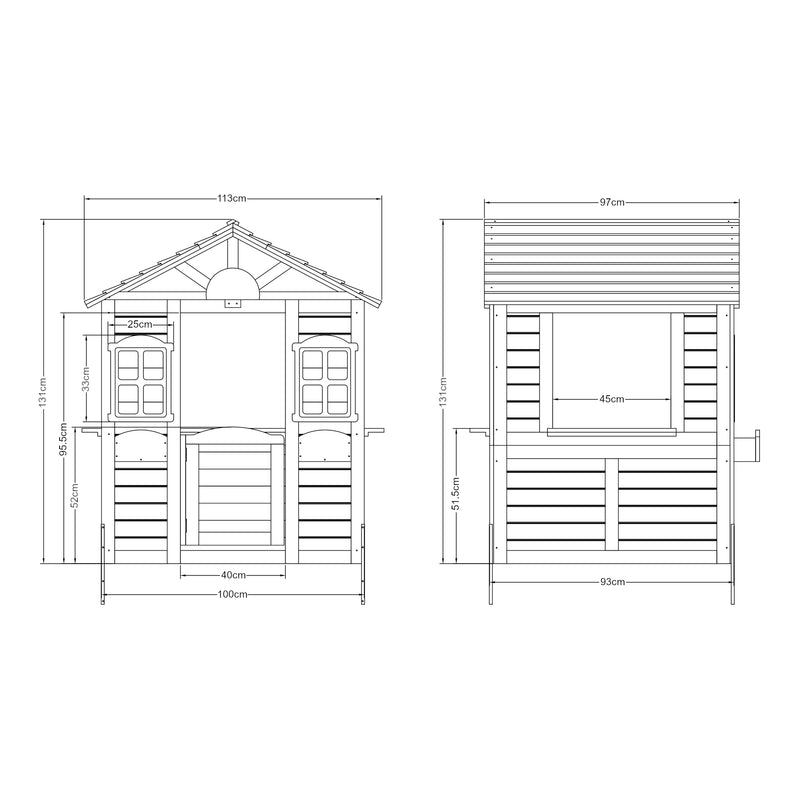 Maßskizze Spielhaus Acciano 131x113x97 cm Tannenholz [casa.pro]