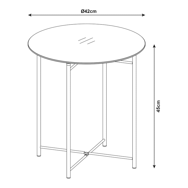 Maßskizze Beistelltisch Ödeshög mit Glasplatte 45xØ42cm Schwarz [en.casa]
