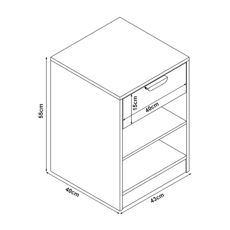 Maßskizze Nachttisch Varkaus 55x43x40cm Eichenoptik [en.casa]