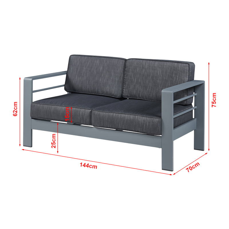 Maßskizze 2-Sitzer Outdoor-Sofa Avise Aluminium Dunkelgrau [casa.pro]