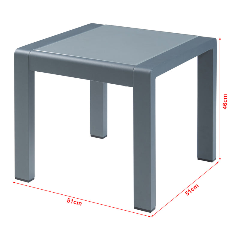 Maßskizze Outdoor-Beistelltisch Avise Aluminium Glas Anthrazit [casa.pro]