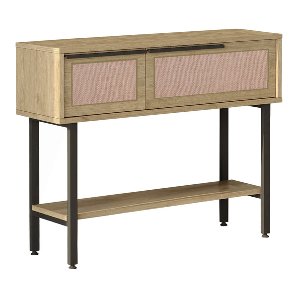 Konsolentisch Kvænangen 100x30x76 cm Eiche/Rattanoptik [en.casa]