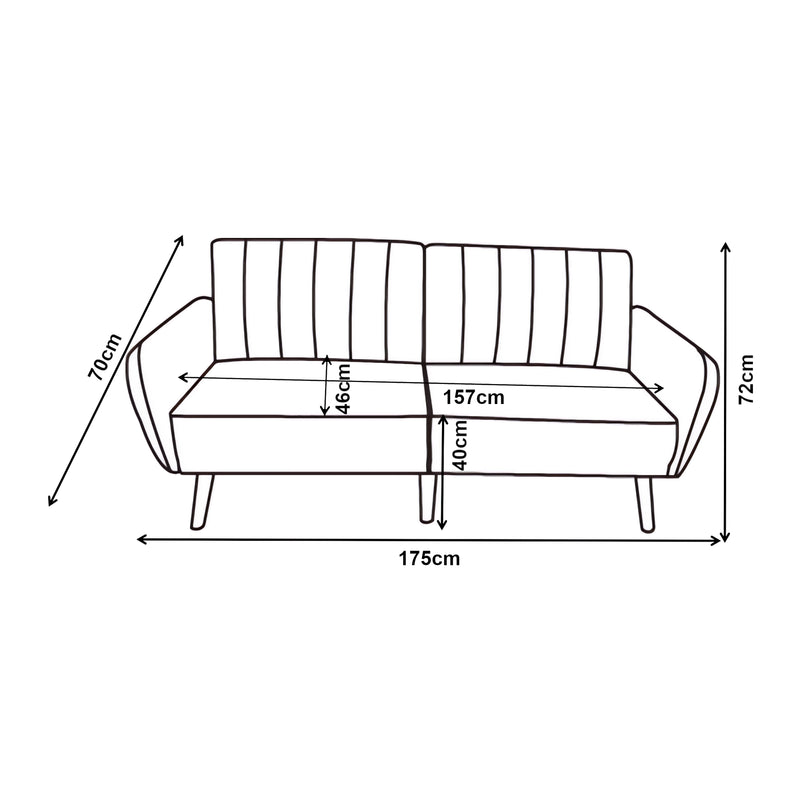 Maßskizze Schlafsofa Malå mit Liegefunktion 175x70x72 cm Grau [en.casa]