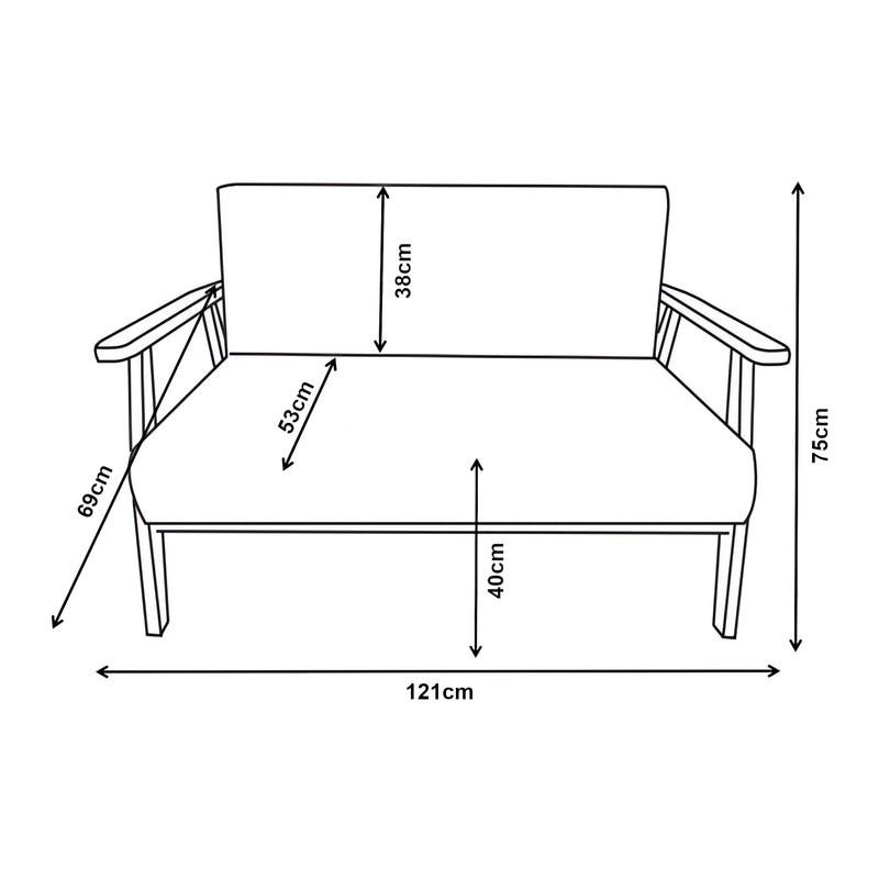 Maßskizze 2-Sitzer Polstersofa Kinda 121x69x75 cm Grau [en.casa]