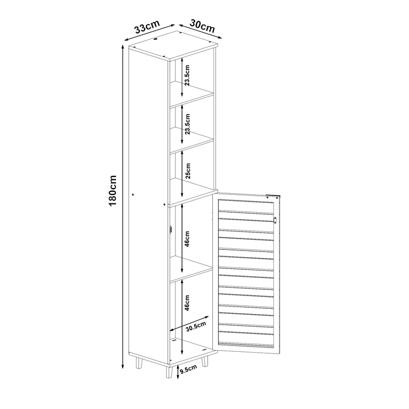Maßskizze Hochschrank Epind 180x33x30 cm Bambus [en.casa]